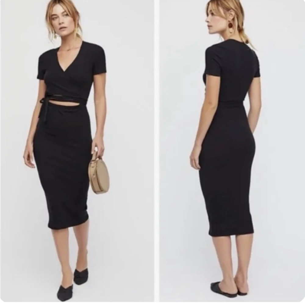 Free People Beach Vroom Vroom Wrap Front Stretch Midi‎ Dress Black Size Small